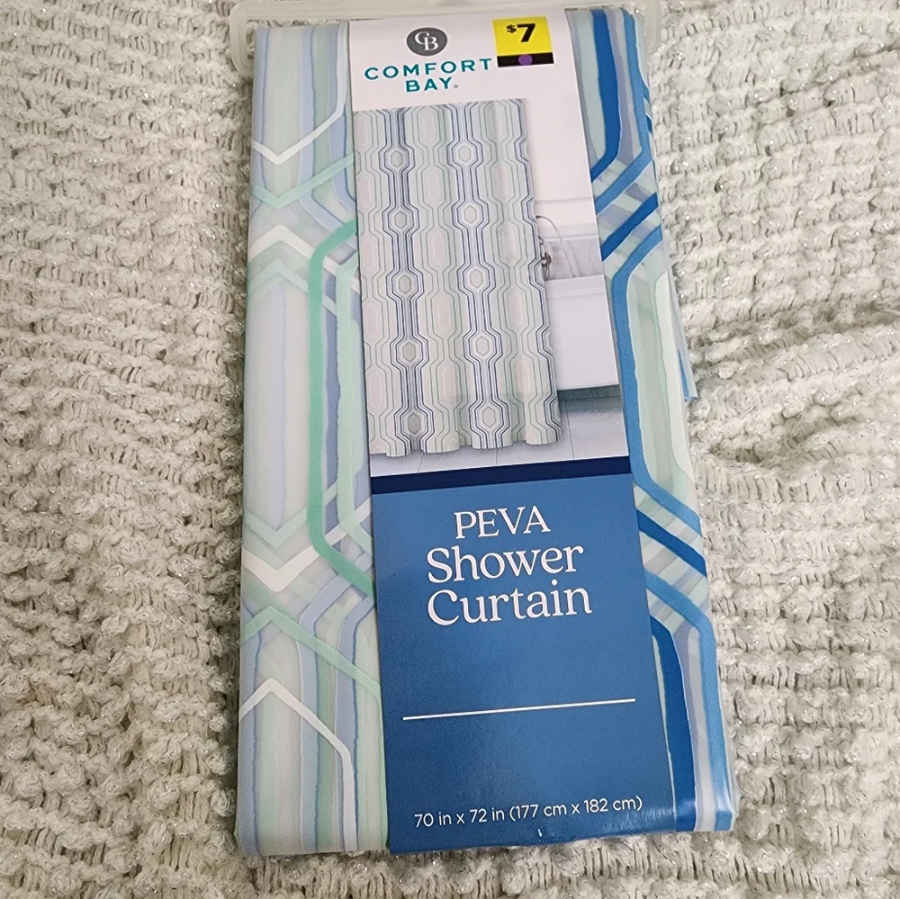Comfort Bay Set of 3 PEVA Shower Curtains | Geometric Design